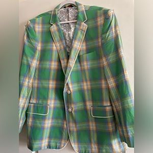 Linea Uomo Plaid  Men's 50 Regular  Jacket Sport Coat Blazer Green preppy spring